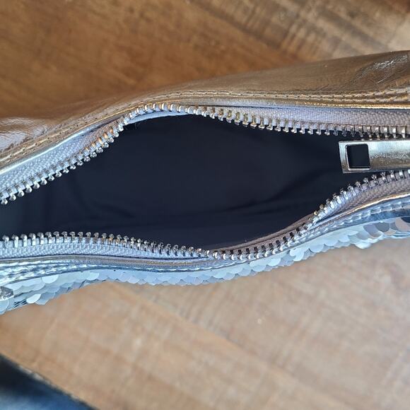 Nicole Miller Silver Sequin Chain Strap Small Shoulder Bag Purse - Picture 7 of 9